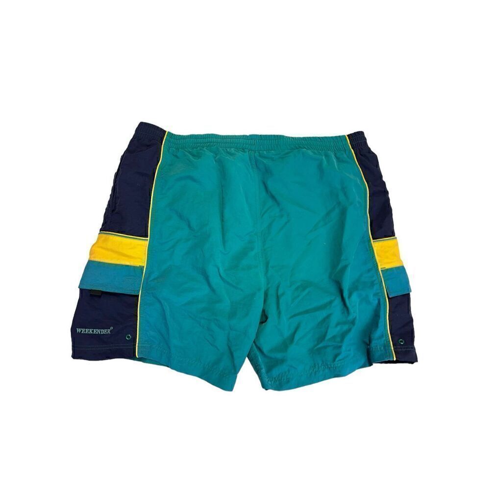 Vintage 80’s Men’s weekender surf swim trunks shorts green blue large
